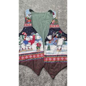 Christmas Vest Hand Sewn Polar Bears Ice Skating Caroling Music Nostalgia